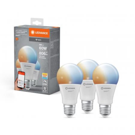 3er Pack LEDVANCE E27 SMART+ WiFi LED Lampen dimmbar 9W wie 60W Tunable White